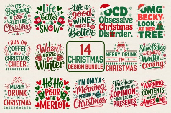 Christmas Typography Design Bundle Set